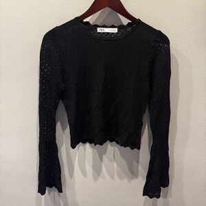 ZARA Black Long-Sleeve Knit Crop Top